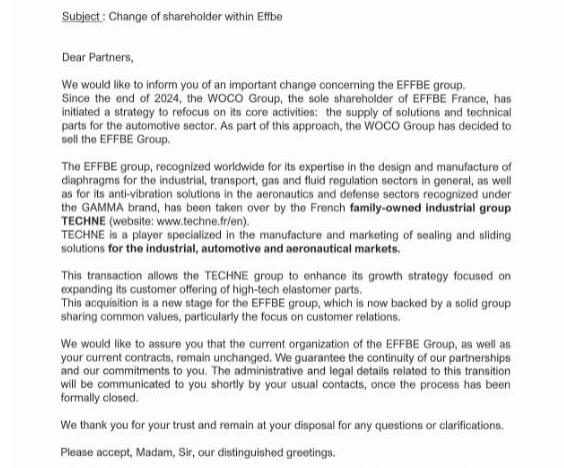 Techné 集团收购法国 EFFBE 公司，强化欧洲高端制造布局